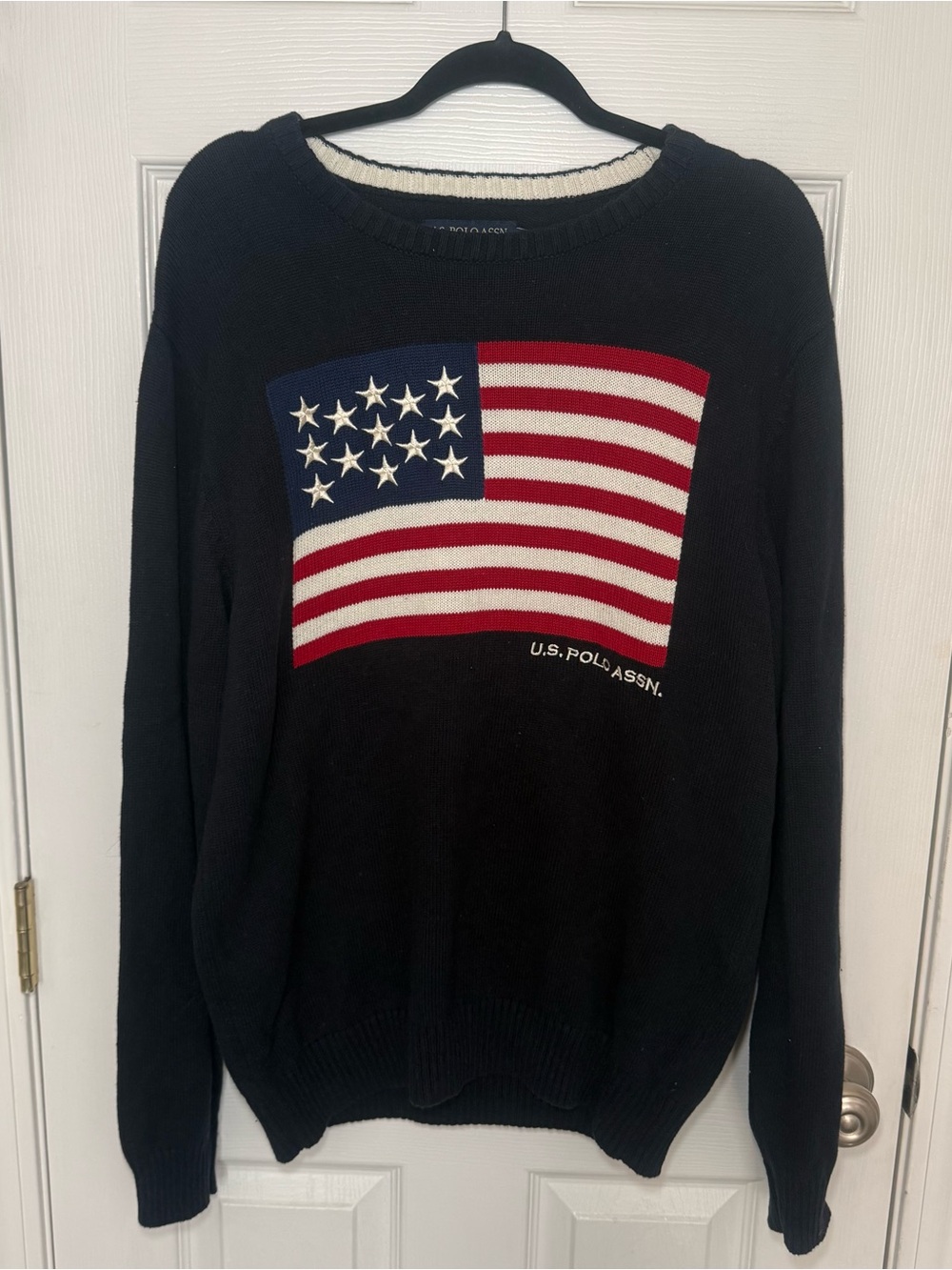 U.S. Polo Assn. Men’s Navy Crewneck Sweater with Flag Knit
